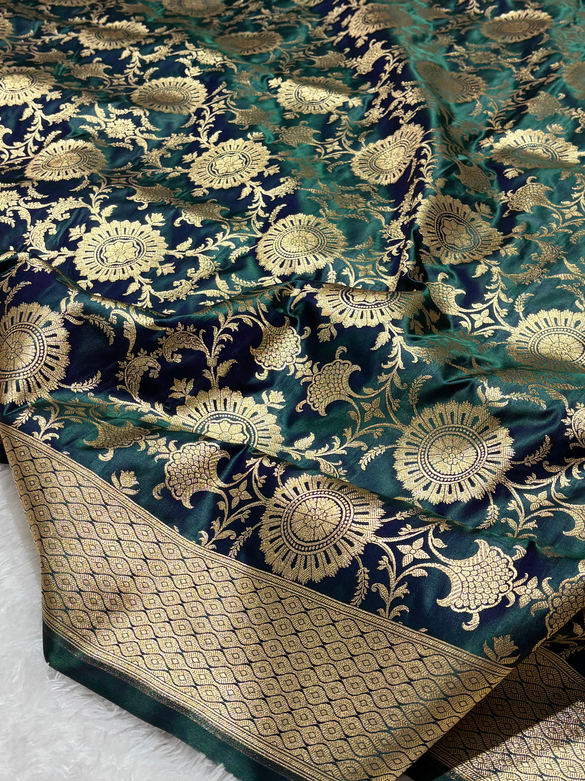 Banarasi Handloom Mashru Silk Saree with Golden Zari Jaal