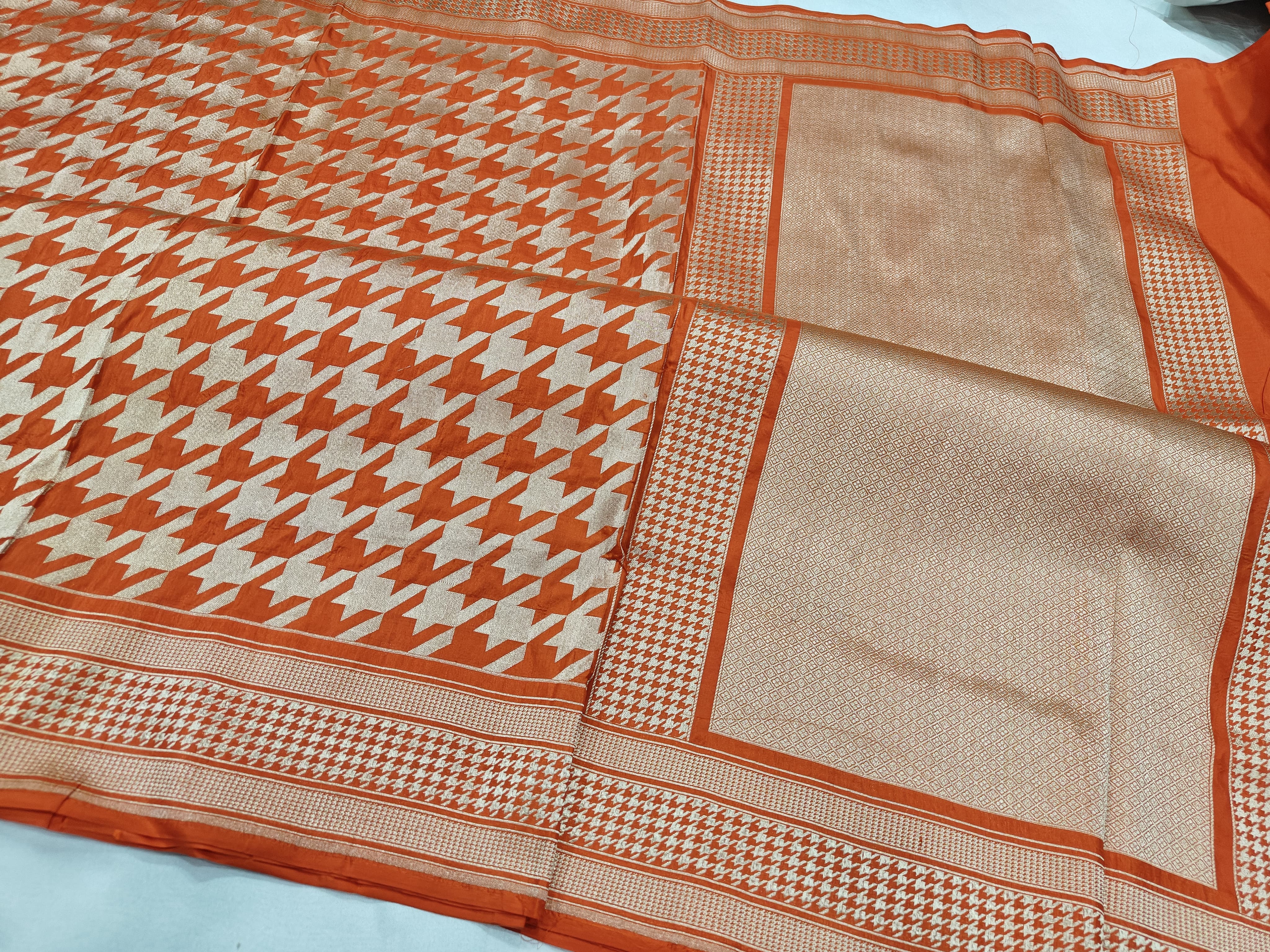 Orange Pure Katan Silk Woven Designer Saree