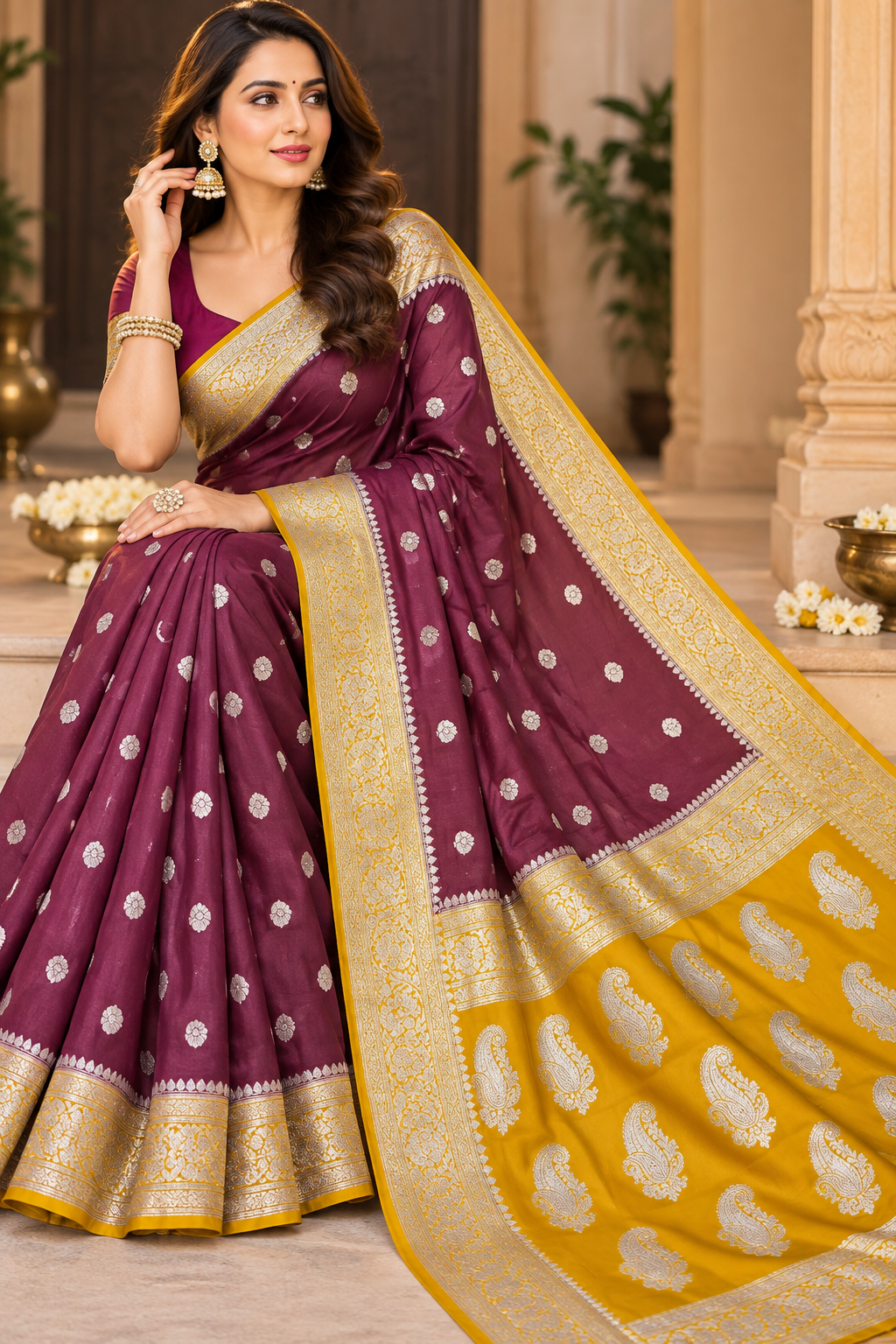 Banarasi Semi Georgette Silk Saree – Premium Silver Zari Woven Elegance