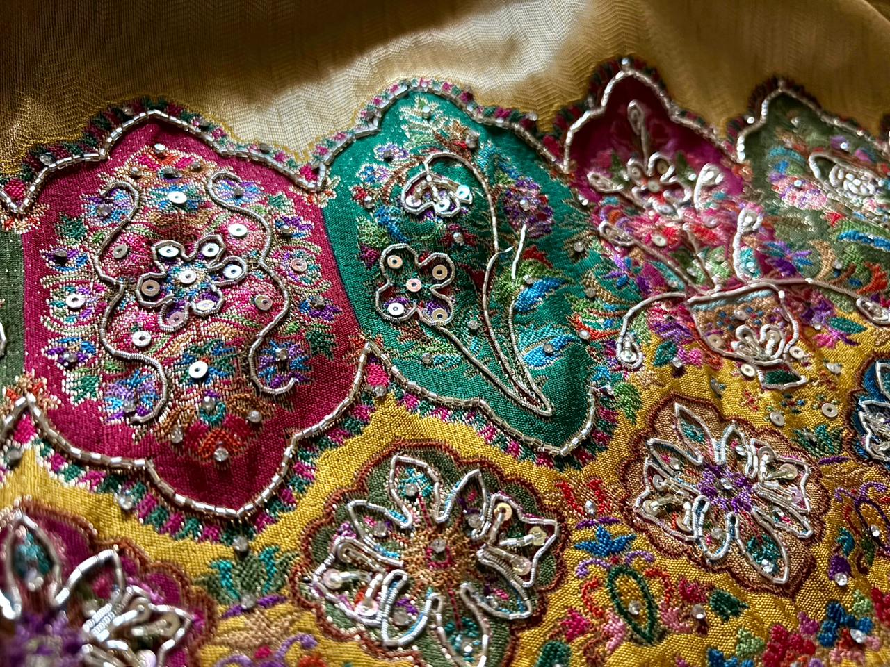 Heritage Kashmiri Pure Kani Silk Saree with Zari Weaving & Zardozi Handwork