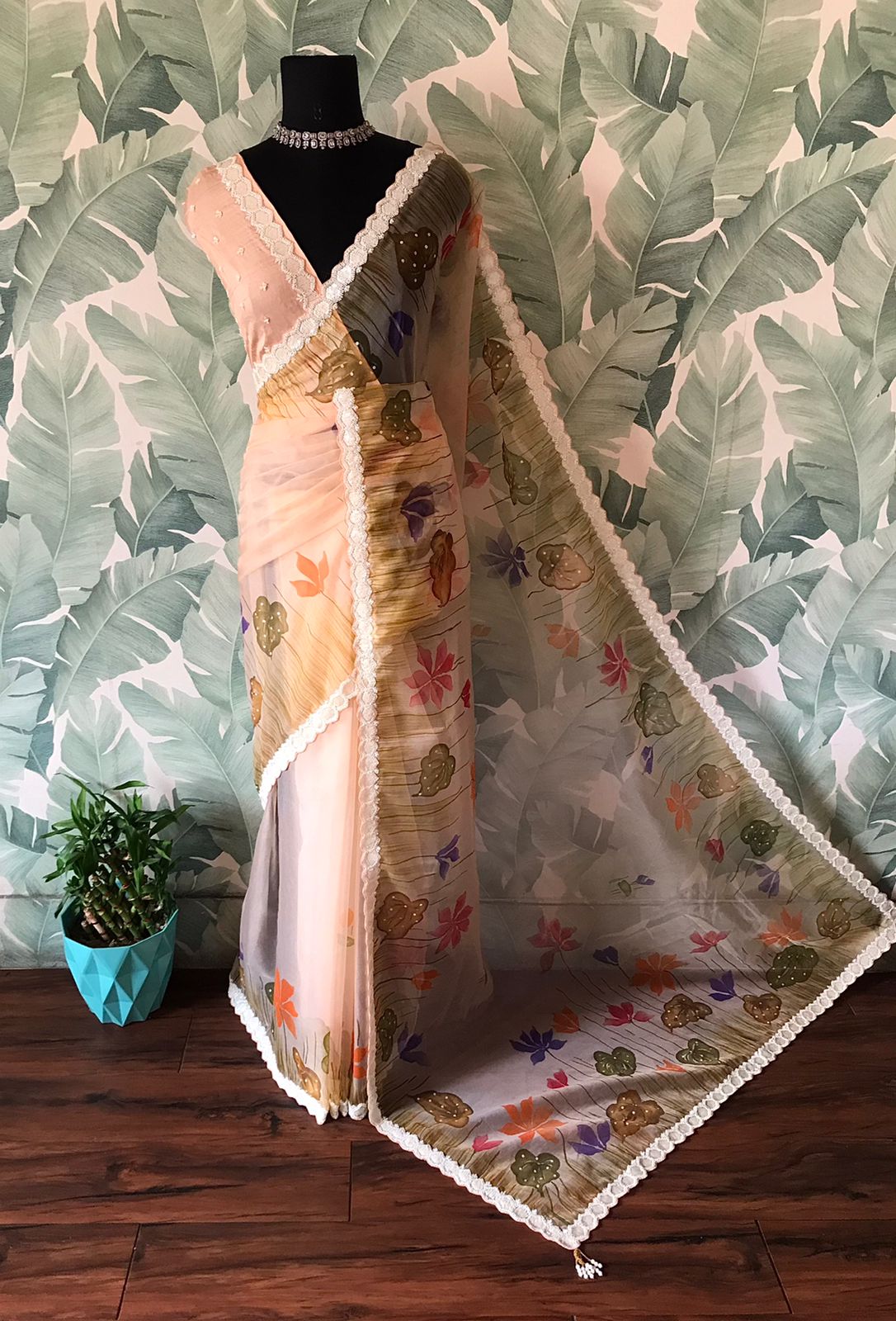 Soft Organza Silk Handpainted & Handwork Saree