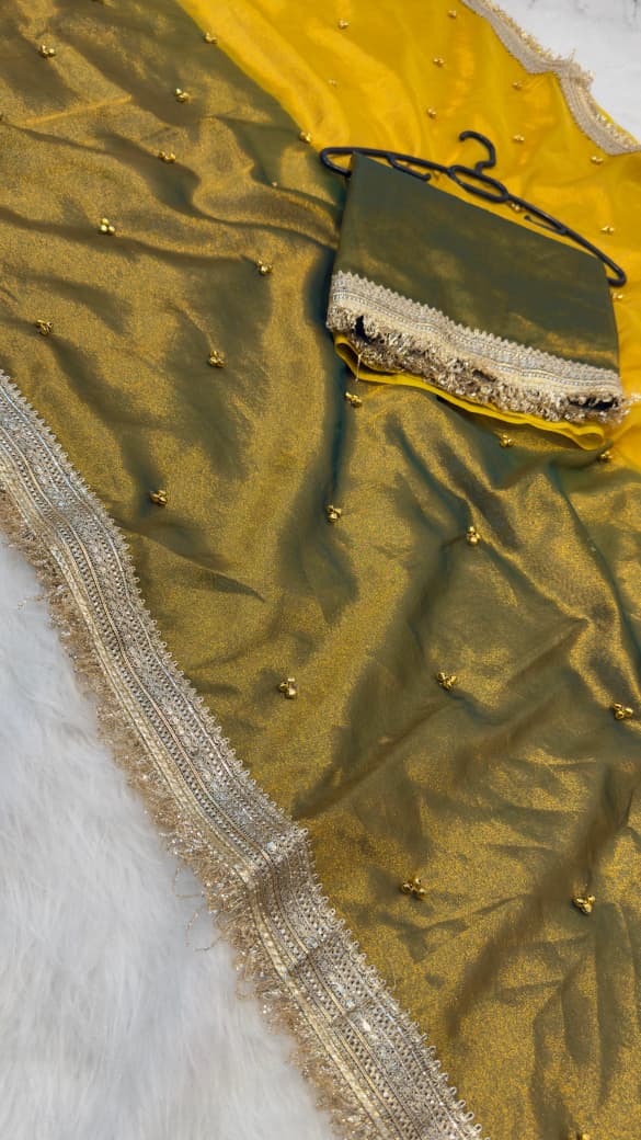 Banarasi Soft Tissue Silk Half & Half Shade Saree with Ghungroo Work
