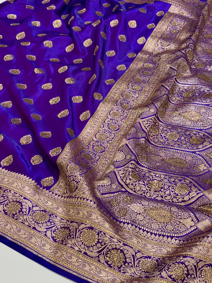 Purple Satin Katan Silk Saree Buta With Swarovski Work