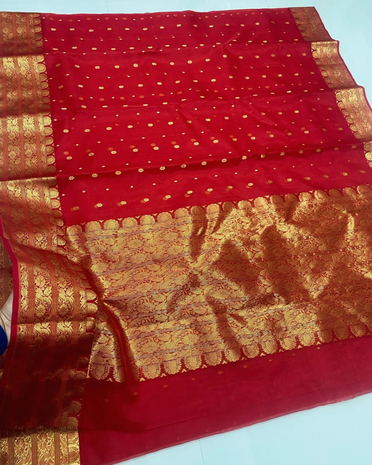Chanderi Handloom Katan Silk Saree – Ghani Butta, Traditional Nakshi Border & Taraz Pallu