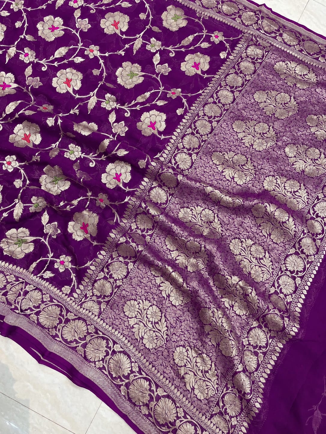 Banarasi Meendar Woven Semi Georgette Silk Saree – Timeless Elegance