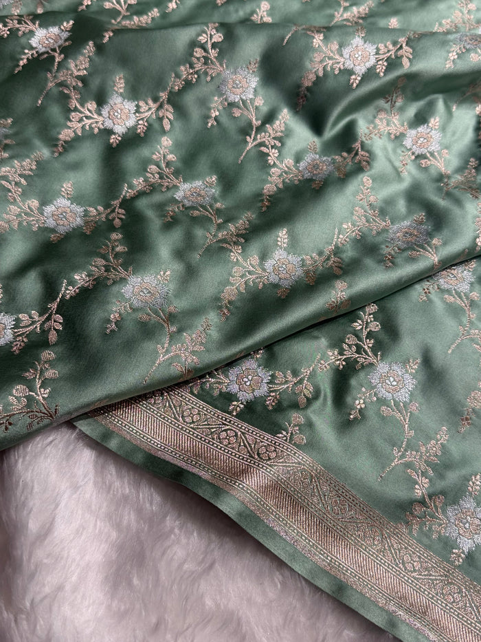 Mint Sea Green Minakari Jaal Mashru Silk Saree