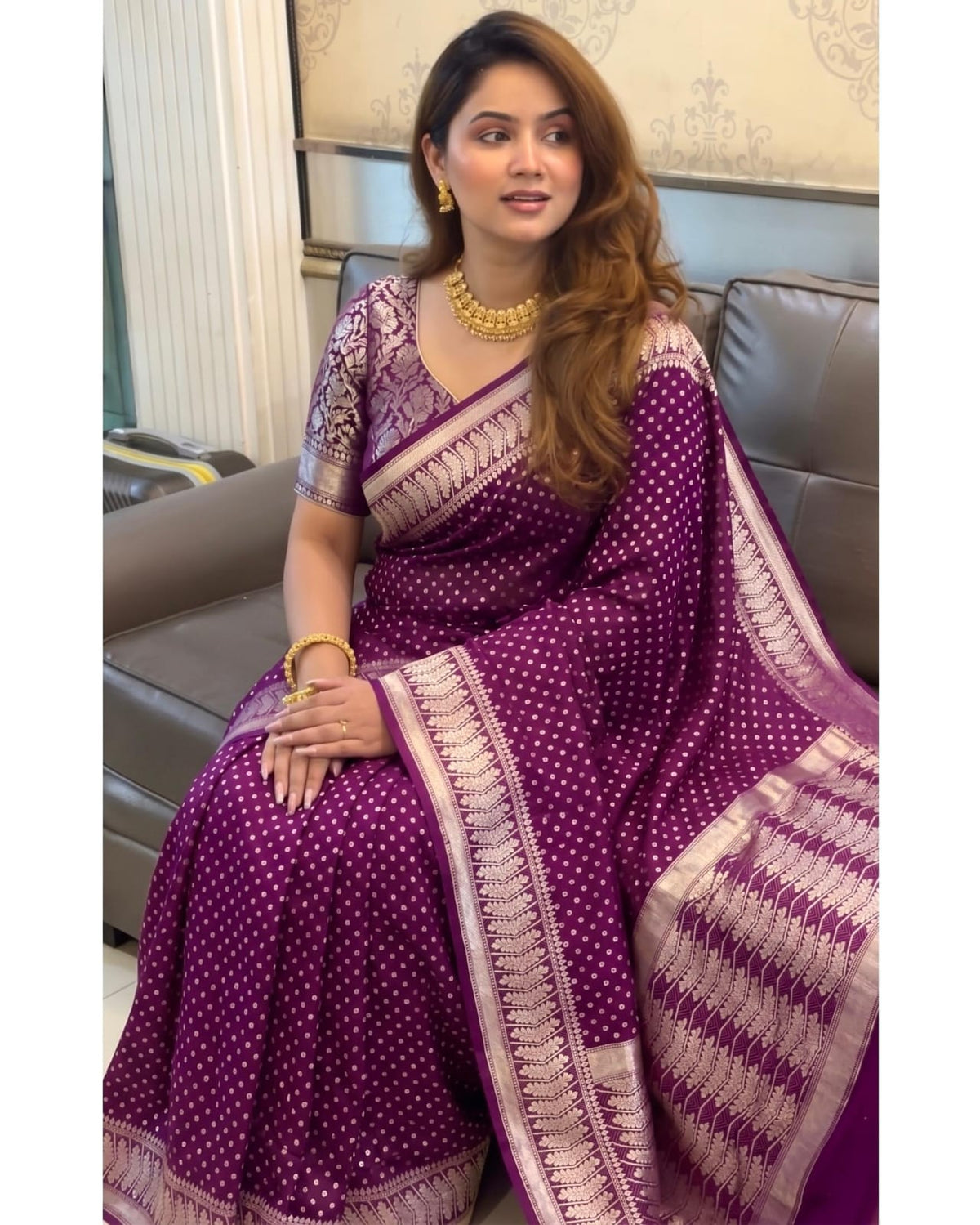 Banarasi Chiniya Katan Silk Saree – Timeless Elegance with Exquisite Booti Weaving