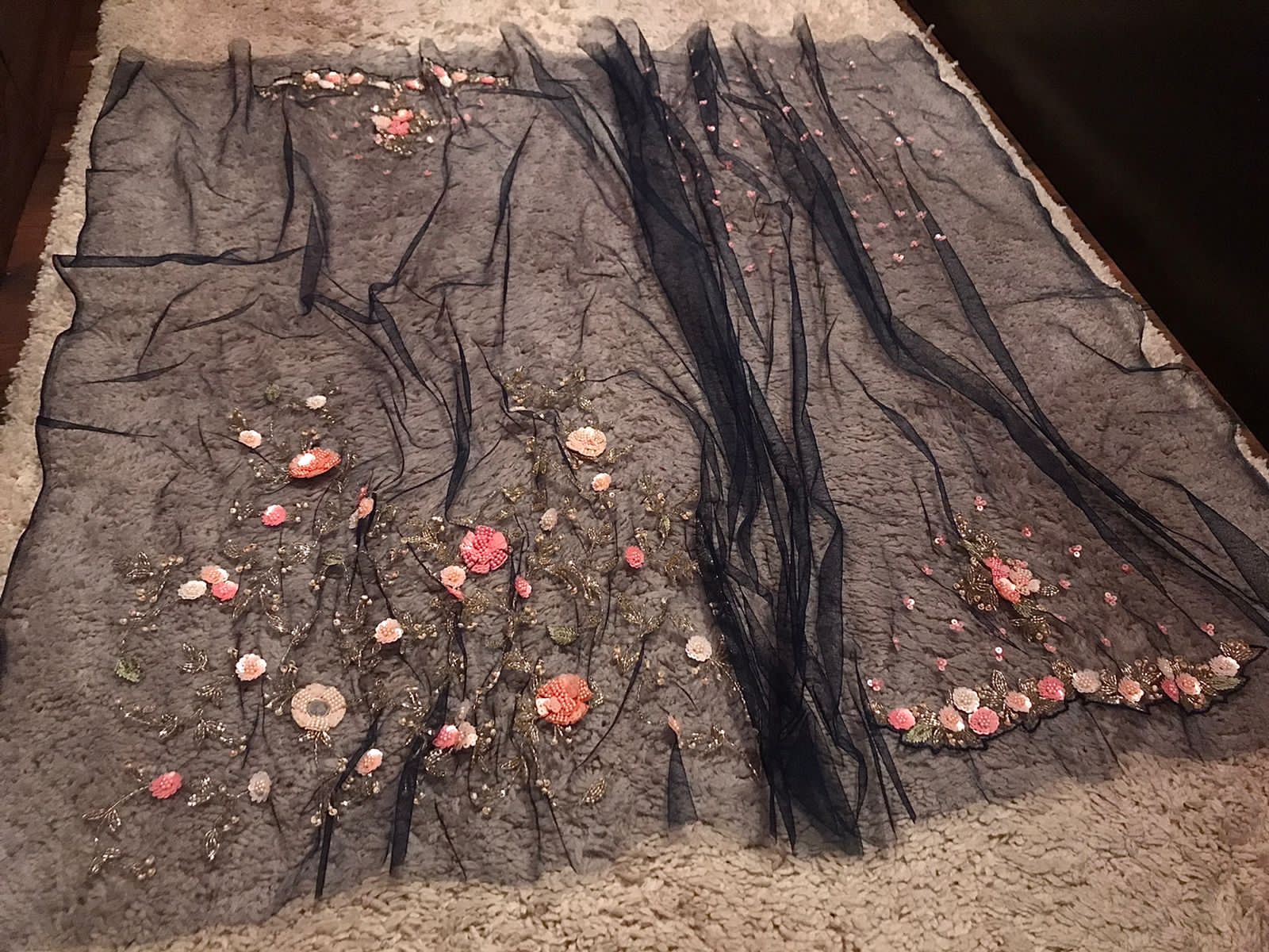 Navy Blue Premium Pure Organza Silk Saree with Resham & Pearl Sequins Handwork