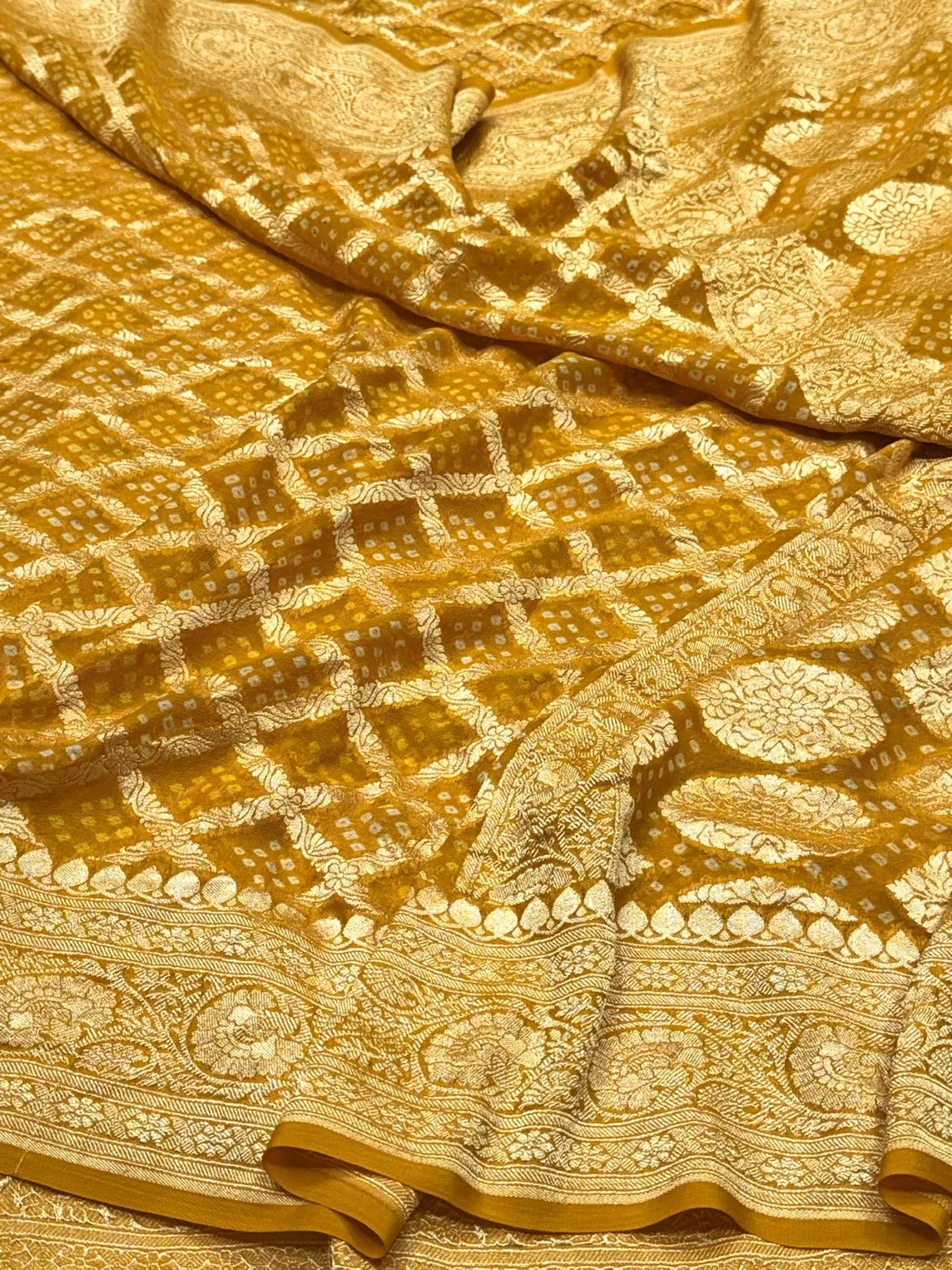 Mustard Yellow Banarasi Pure Bandhej Georgette Saree