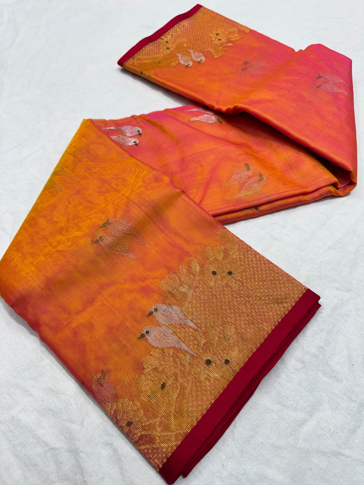 Chanderi Handloom Katan Silk Saree – Meenakari Butta & Zari Pallu