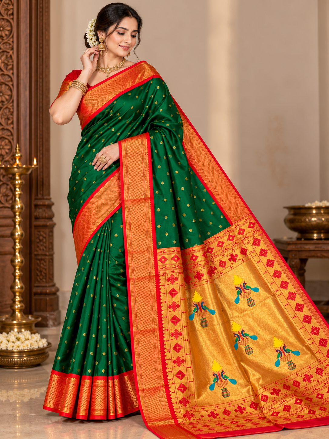 Royal Yeola Kalanjali Double Pallu Paithani Silk Saree