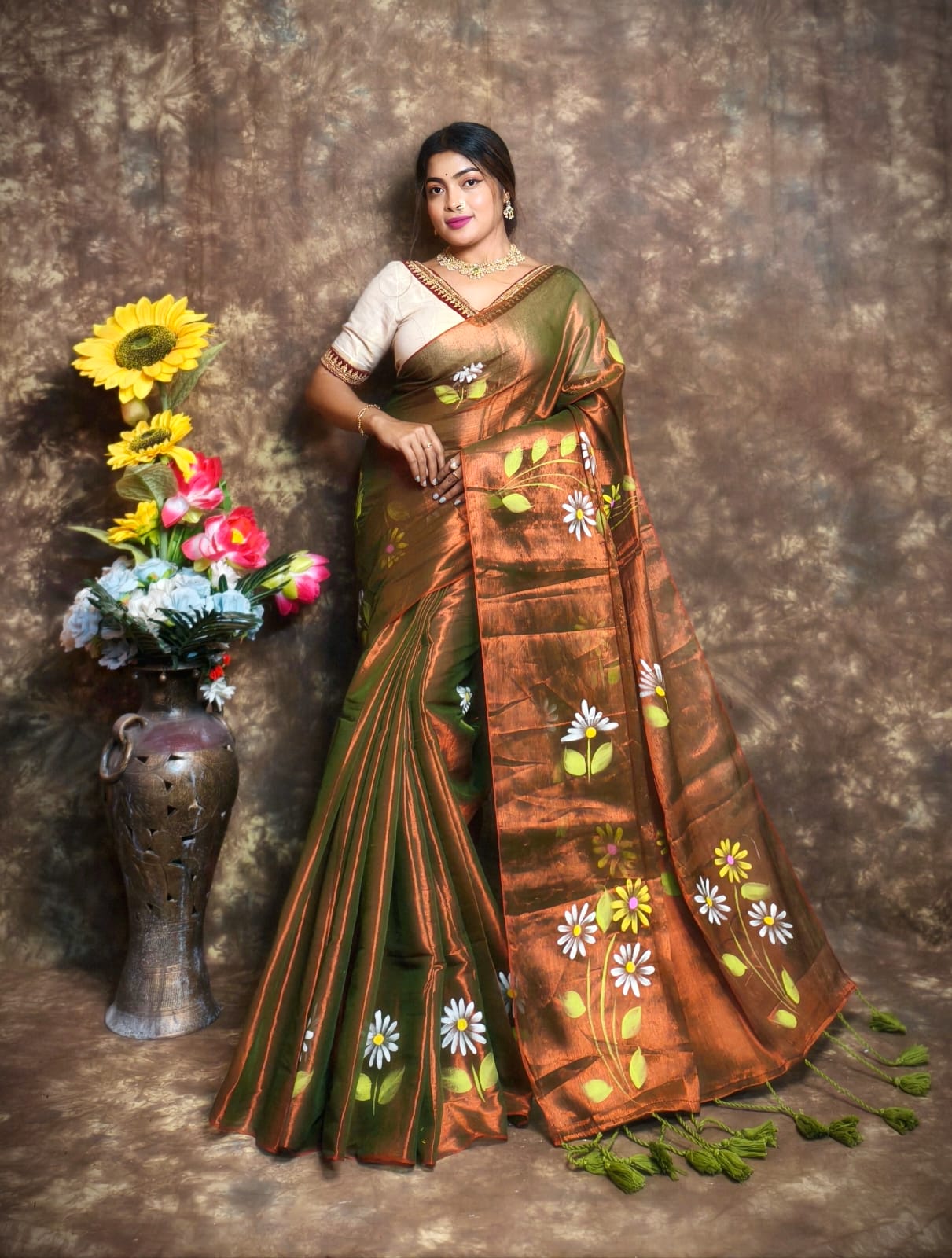 Exclusive Hand Painted Tissue Saree
