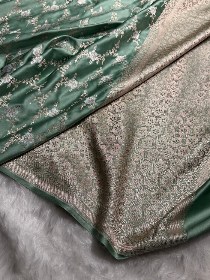 Mint Sea Green Minakari Jaal Mashru Silk Saree