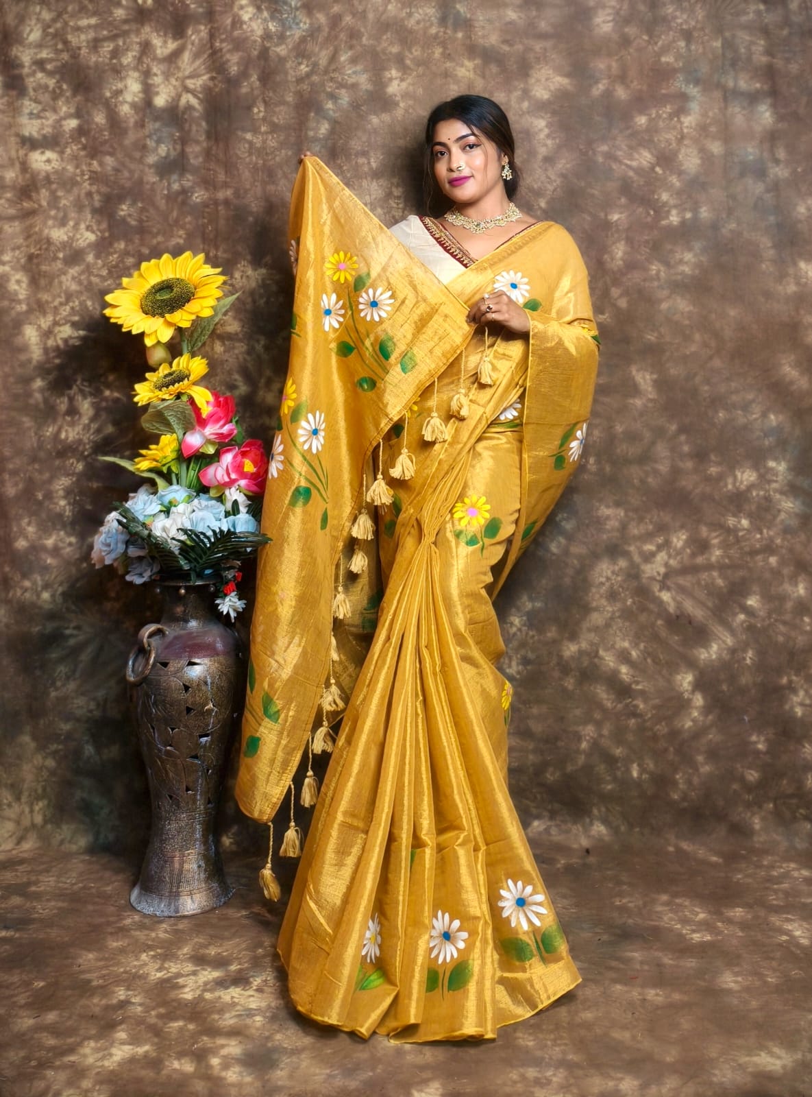 Exclusive Hand Painted Tissue Saree