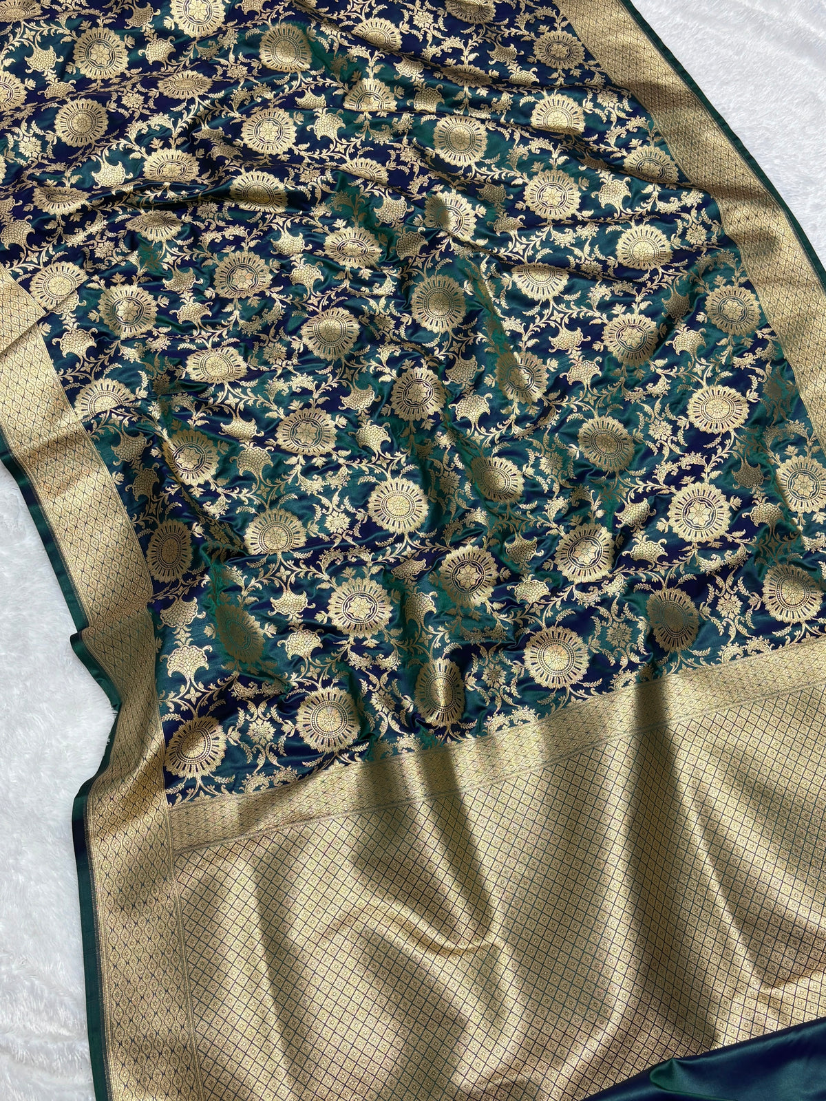 Banarasi Handloom Mashru Silk Saree with Golden Zari Jaal
