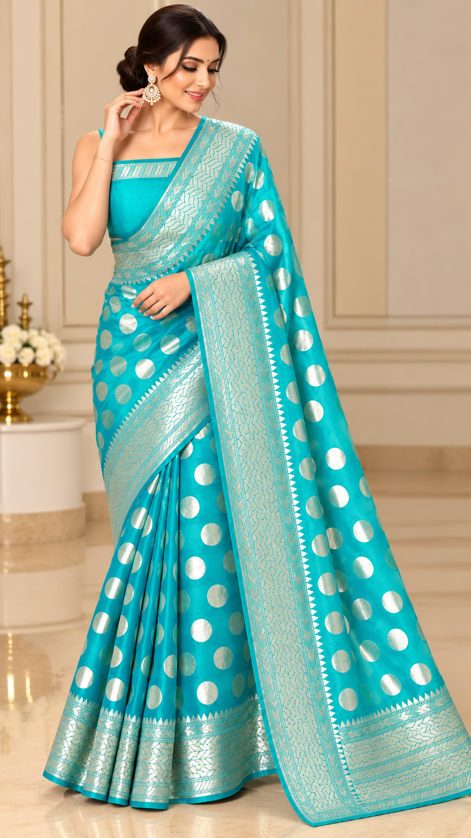 Premium Banarasi Semi Georgette Silk Saree – Elegant Water Zari Weaving