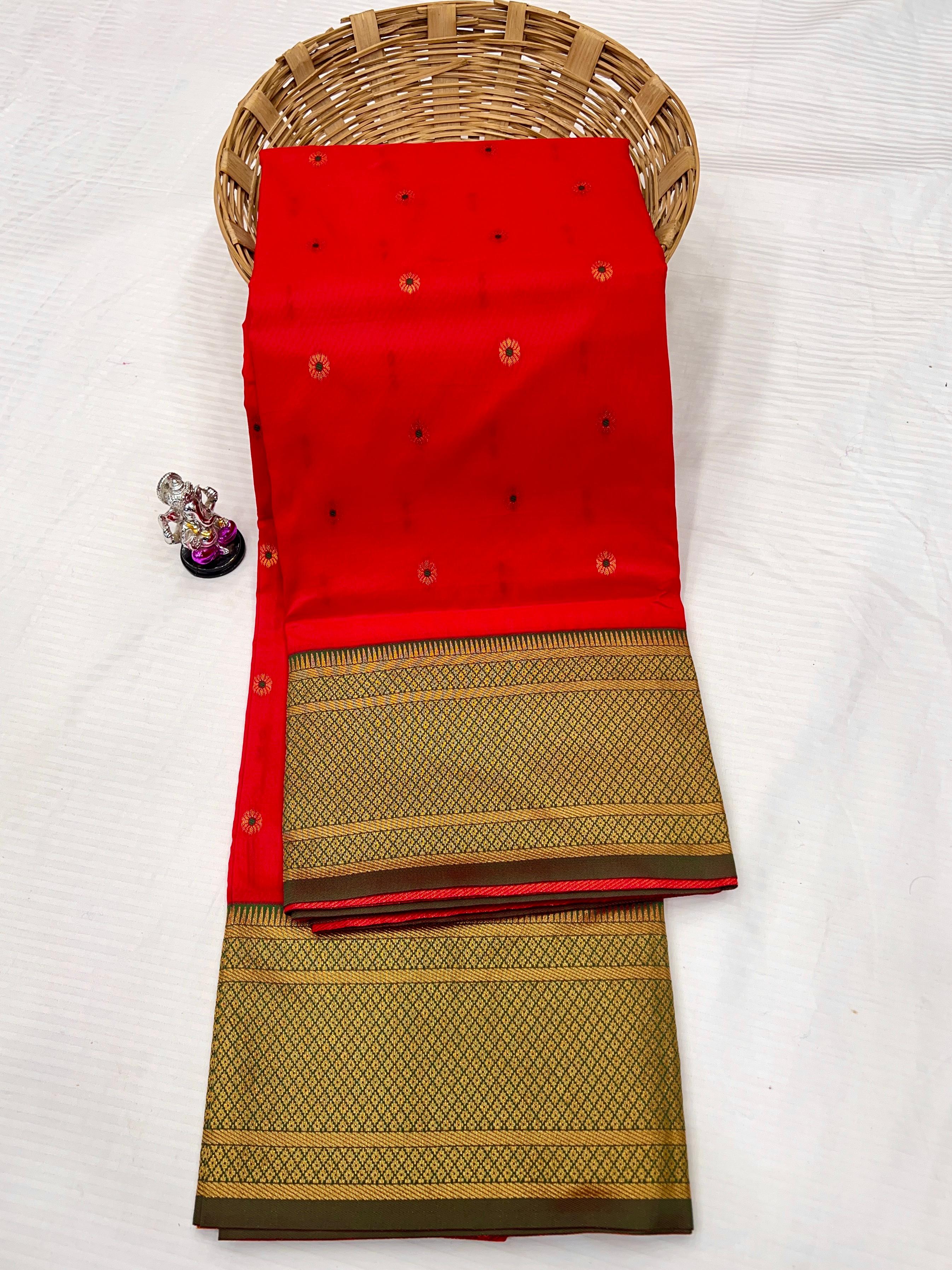 Kadiyal Paithani Premium Katan Silk Saree with Meena Butti & Contrast Zari Blouse