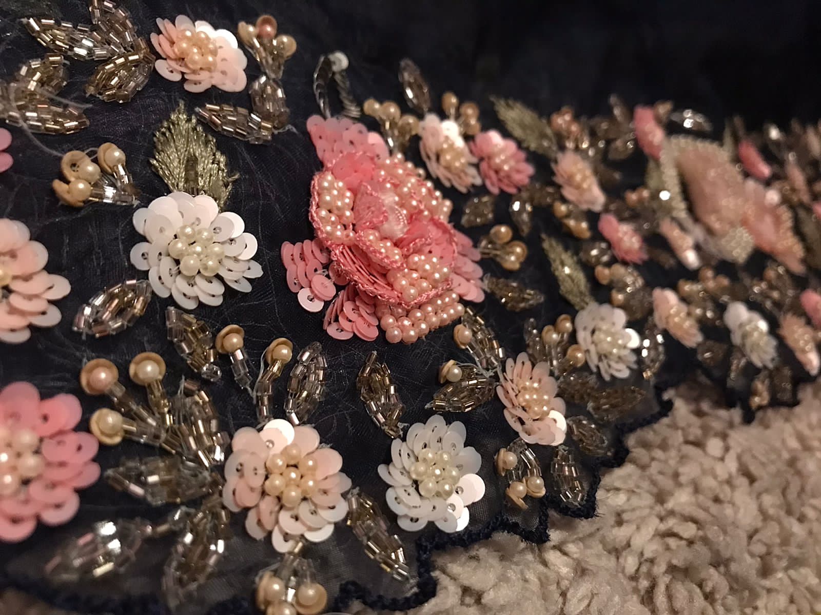 Navy Blue Premium Pure Organza Silk Saree with Resham & Pearl Sequins Handwork