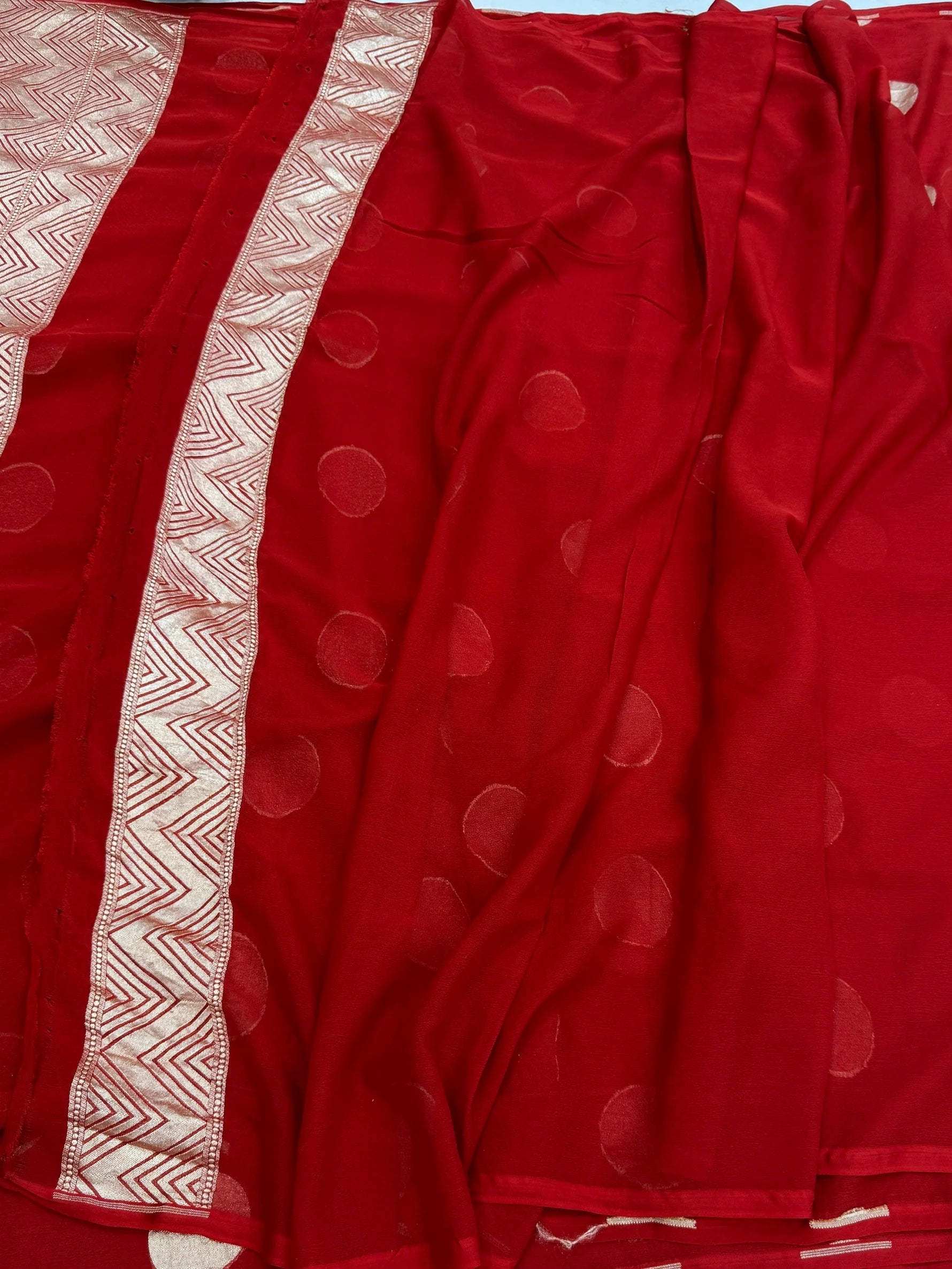RED BANARASI PURE CHIFFON GEORGETTE SAREE
