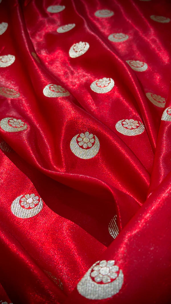 Royal Red Chand Tara Satin Katan Silk Saree with Gotta Patti Work