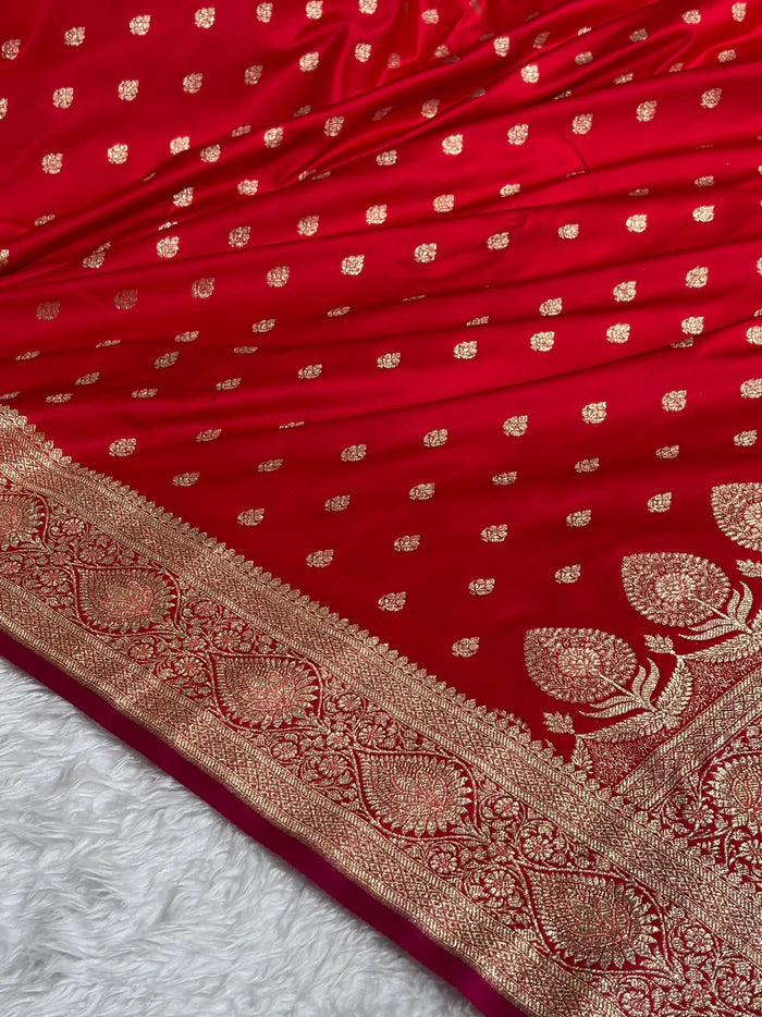 Royal Red Blended Satin Katan Silk Saree – A Statement of Timeless Elegance