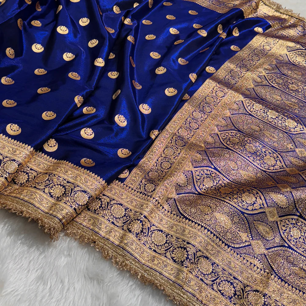 Regal Royal Blue Chand Tara Satin Katan Silk Saree with Gotta Patti Work