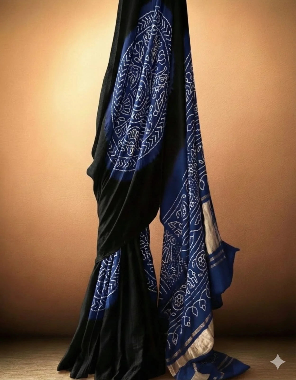 Royal Blue & Black Heritage Bandhani in Pure Gajji Silk