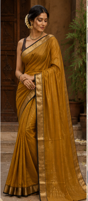 Maheshwari Handloom Silk Saree with Cotton & Golden Jari Border
