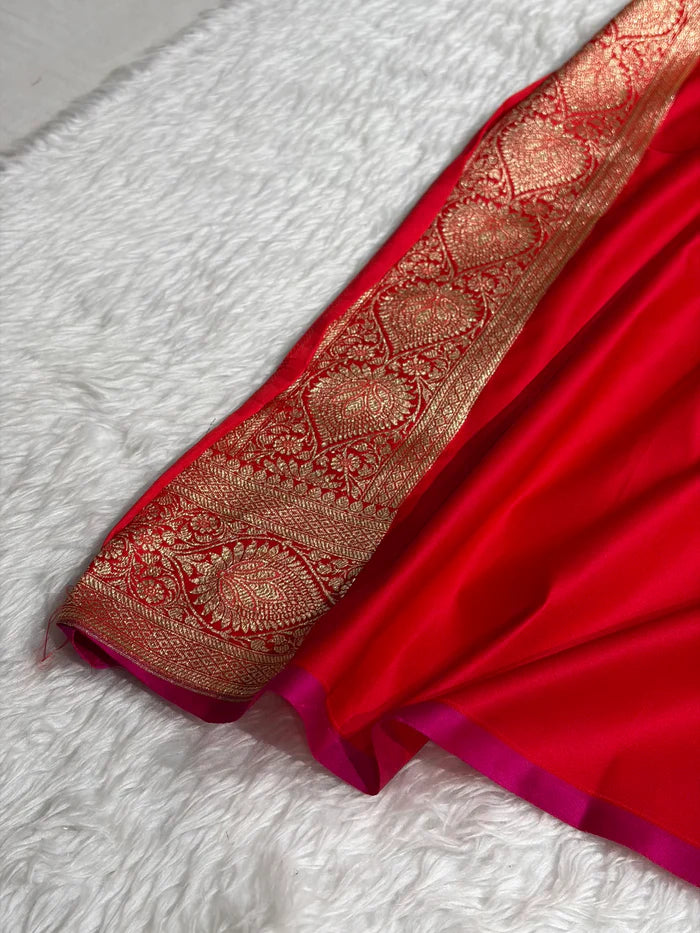 Royal Red Blended Satin Katan Silk Saree – A Statement of Timeless Elegance