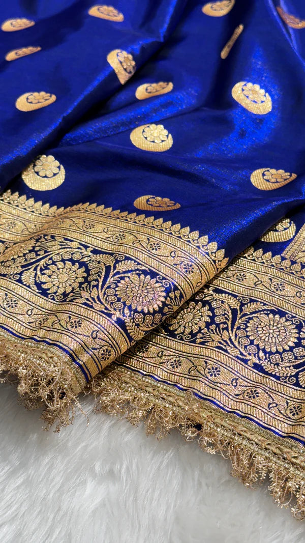 Regal Royal Blue Chand Tara Satin Katan Silk Saree with Gotta Patti Work