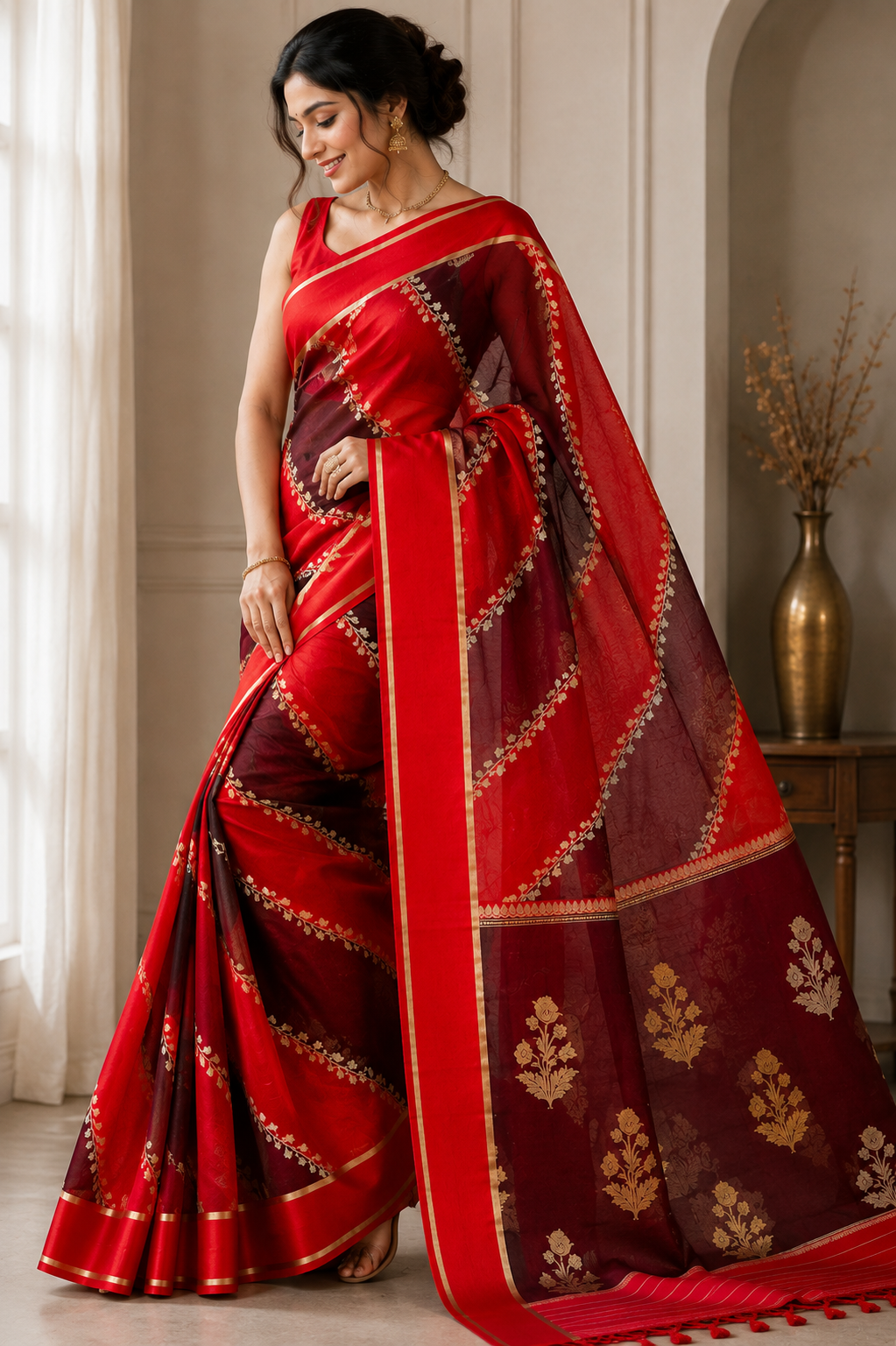 Premium Pure Rangkat Kora Handloom Silk Saree With Beautiful Aara Weaving