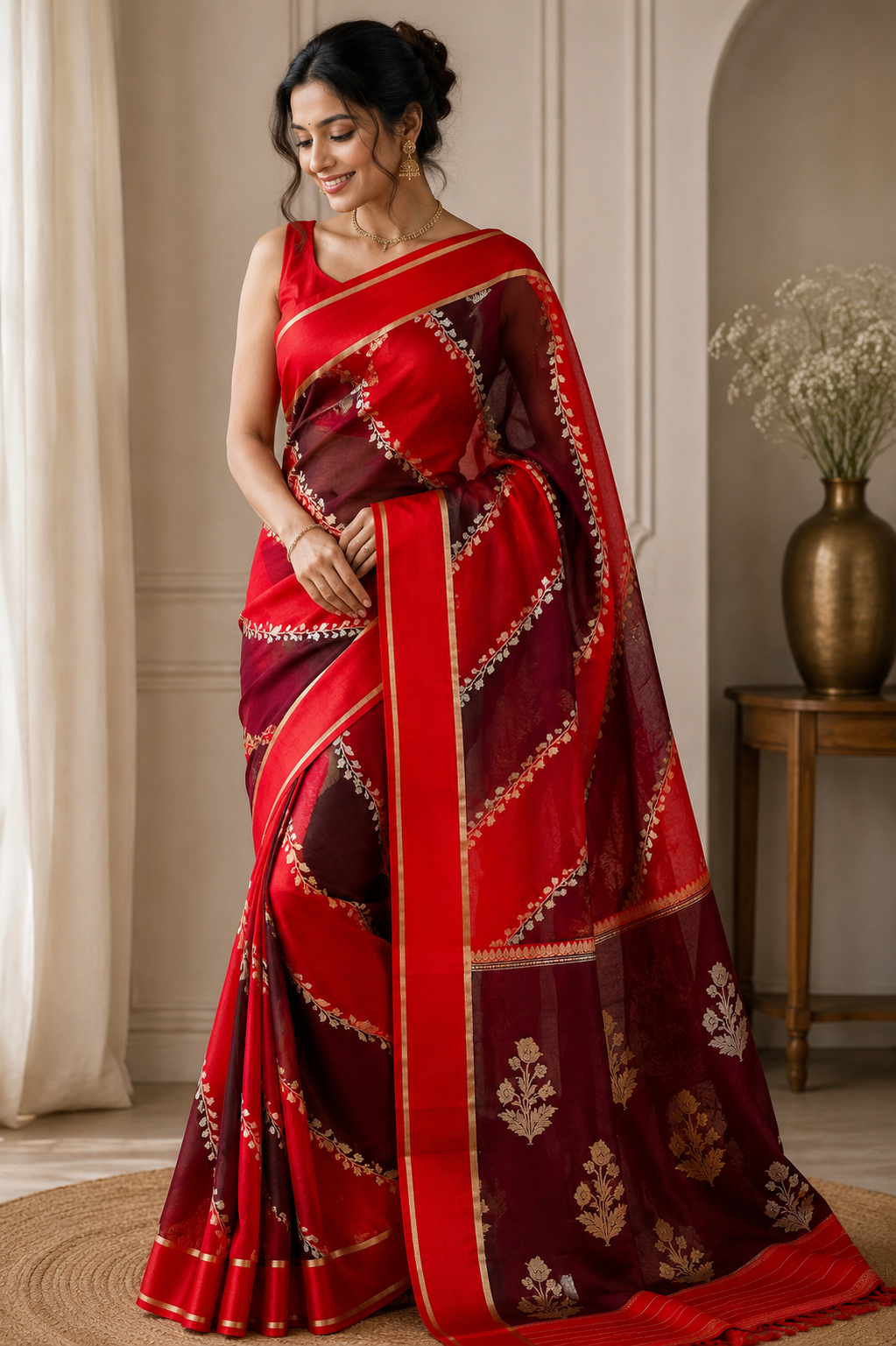 Premium Pure Rangkat Kora Handloom Silk Saree With Beautiful Aara Weaving