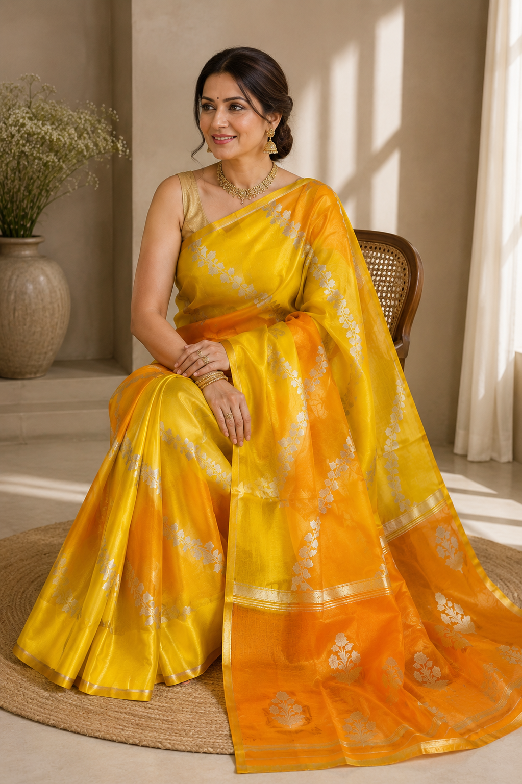 Premium Pure Rangkat Kora Handloom Silk Saree With Beautiful Aara Weaving