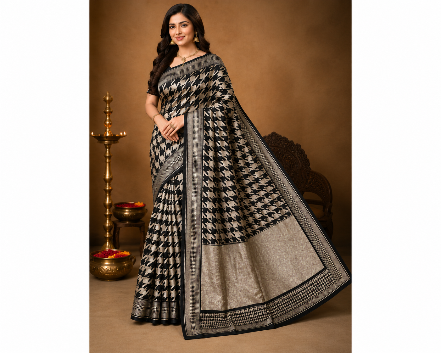 Black Pure Katan Silk Woven Designer Saree
