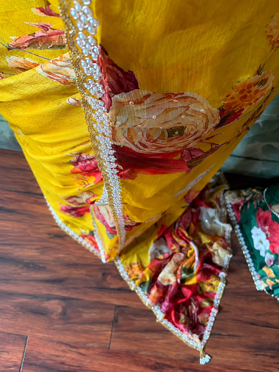 Pink Premium Pure Chinnon Crepe Silk Saree Embellished With Zzardozi Pearl Cut Daana Handwork & Pure Chinnon Handwork Bp