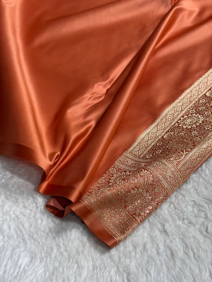 Luxury Satin Katan Silk Saree in Sea Green with Delicate Peach Booti