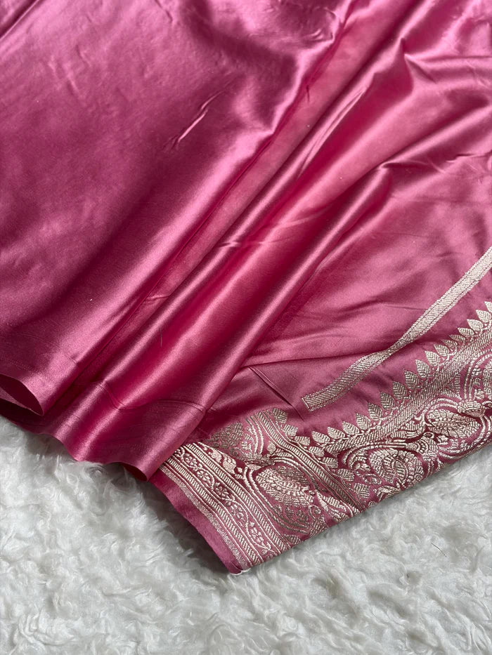 Elegant Mauve Pink Satin Mashru Silk Saree with Jaal Design