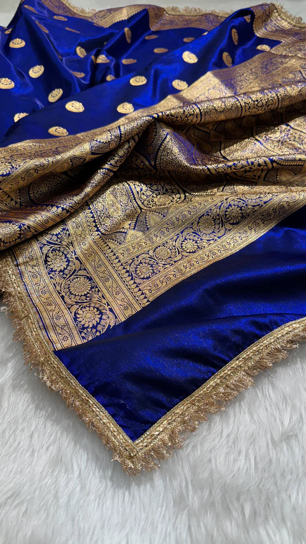 Regal Royal Blue Chand Tara Satin Katan Silk Saree with Gotta Patti Work