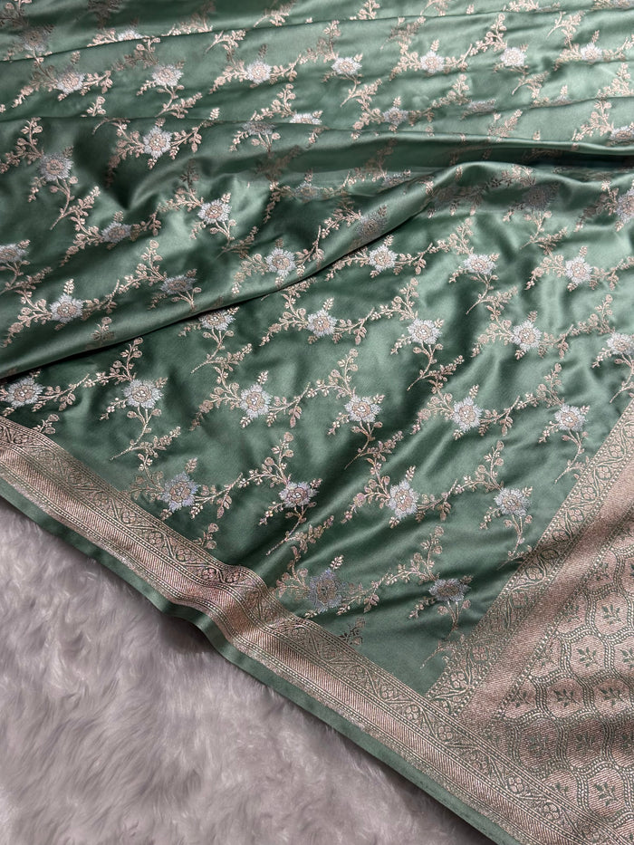 Mint Sea Green Minakari Jaal Mashru Silk Saree