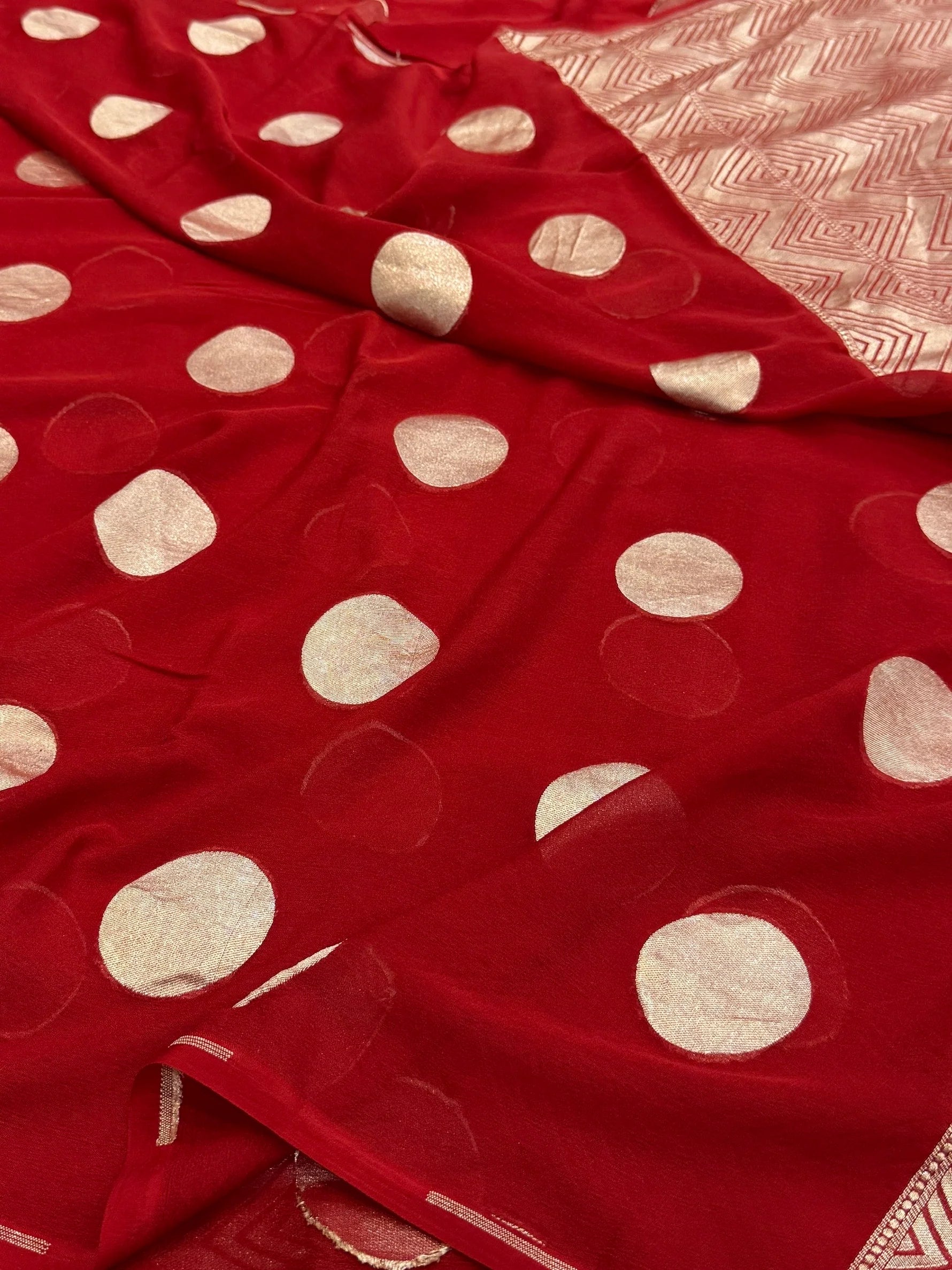 RED BANARASI PURE CHIFFON GEORGETTE SAREE