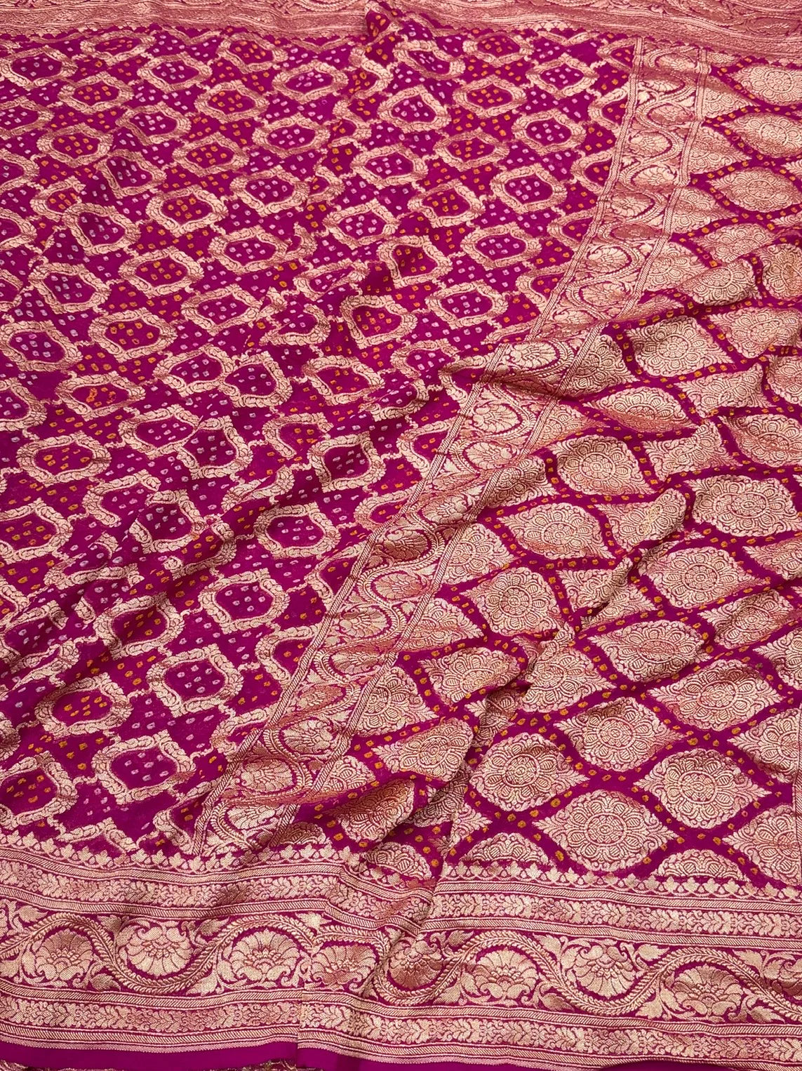 Rani Pink Banarasi Pure Bandhej Georgette Saree