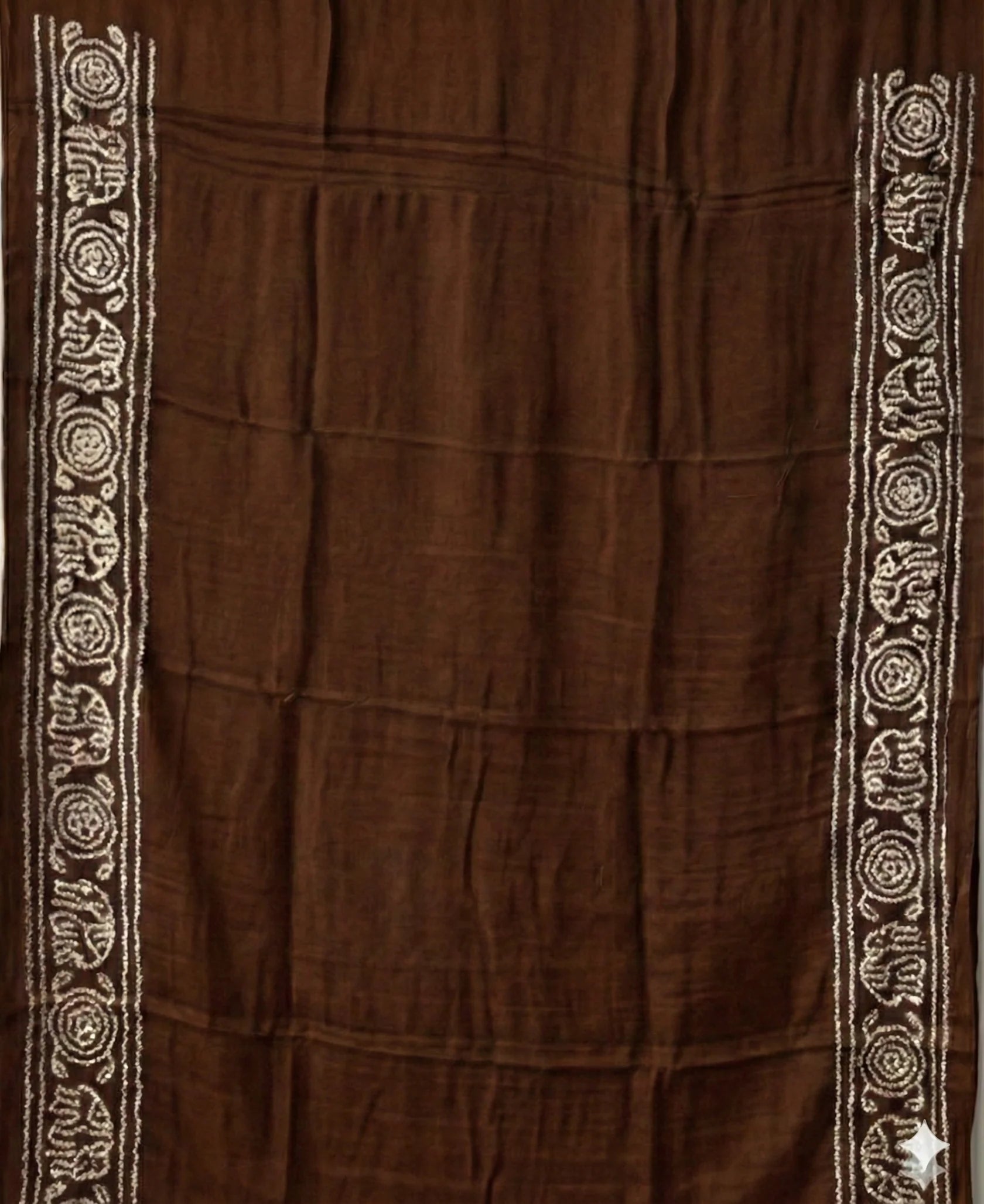 Timeless Elegance – Beige & Chocolate Brown Pure Gajji Silk Bandhani Saree