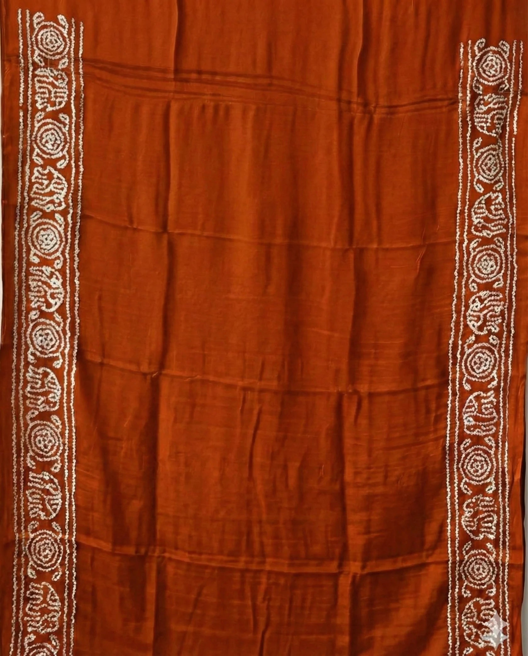 Earthy Elegance – Dark Brown & Rust Orange Pure Gajji Silk Bandhani Saree