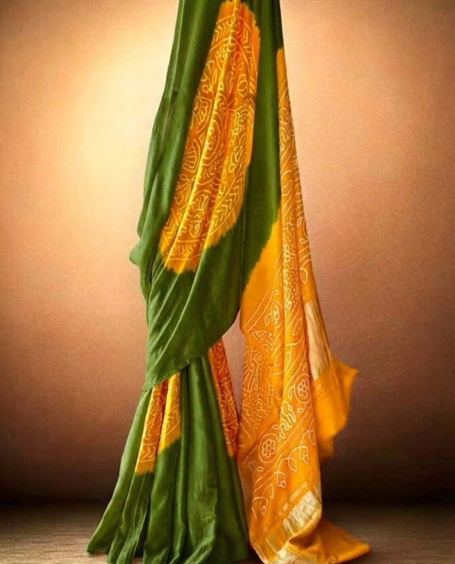 Timeless Grace – Mustard & Forest Green Pure Gajji Silk Saree