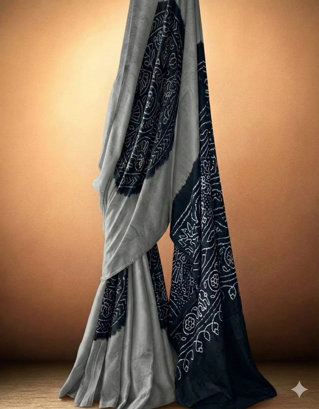 Silver Mist in Charcoal – Luxury Gajji Silk Bandhani Saree
