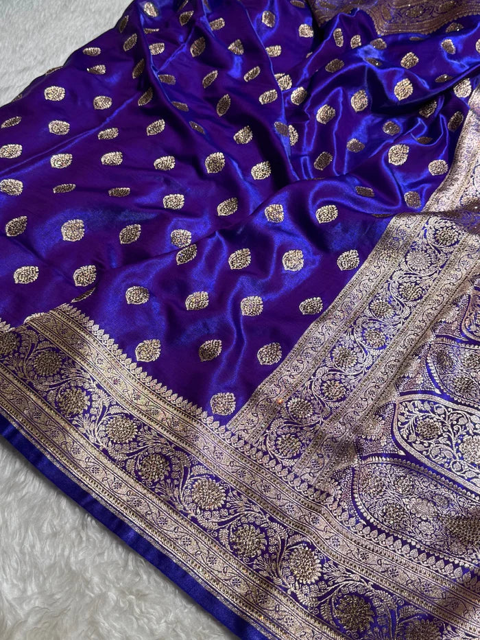 Purple Satin Katan Silk Saree Buta With Swarovski Work
