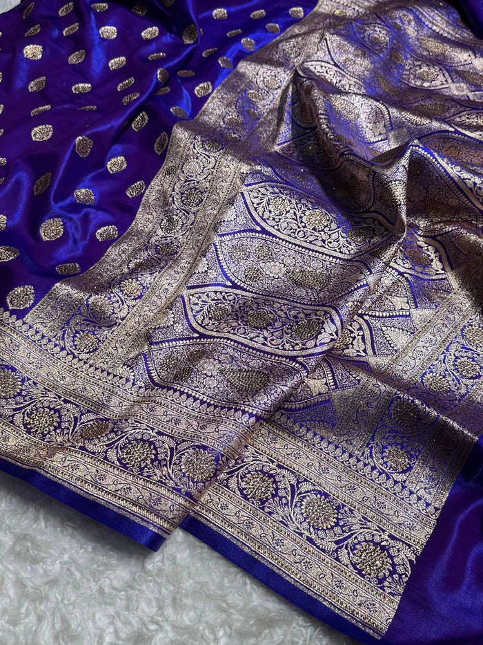 Purple Satin Katan Silk Saree Buta With Swarovski Work