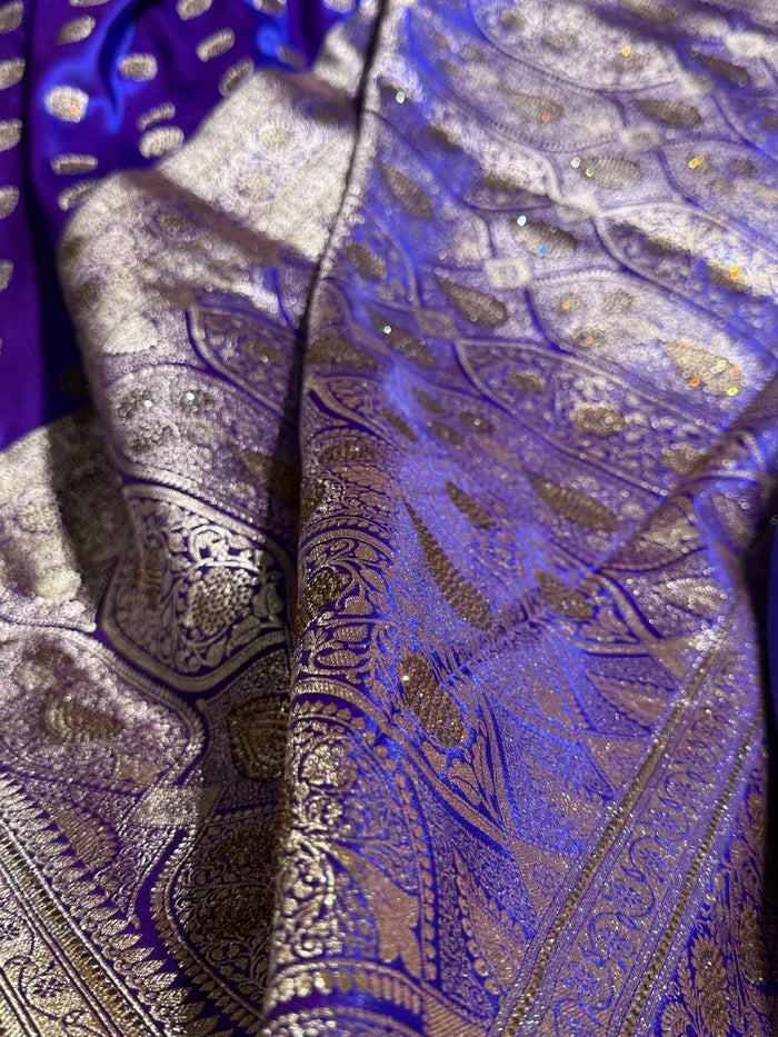Purple Satin Katan Silk Saree Buta With Swarovski Work