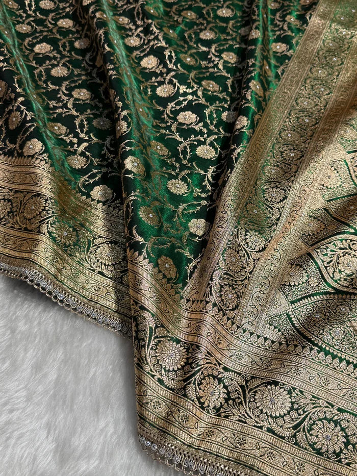 BRIDALSATIN SILK WITH ARI AND STONE WORK