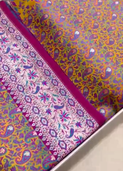 Beautiful Banarasi Handloom Mashru Silk Tunchhui Jamawar Woven Premium Quality Saree